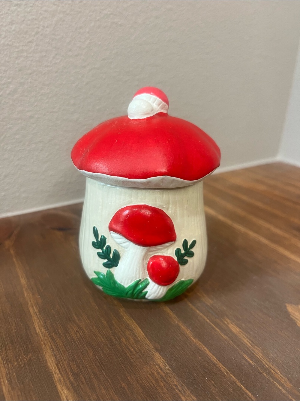 Vintage Ceramic Pottery Mushroom Lidded Jar Small Canister Trinket Holder